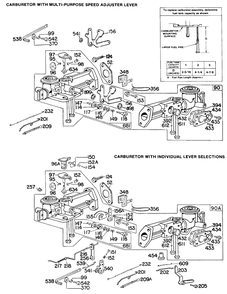 (2) Carburetor Assemblies Diagram and Parts List for 60202-0186-XX  Briggs and Stratton Engine